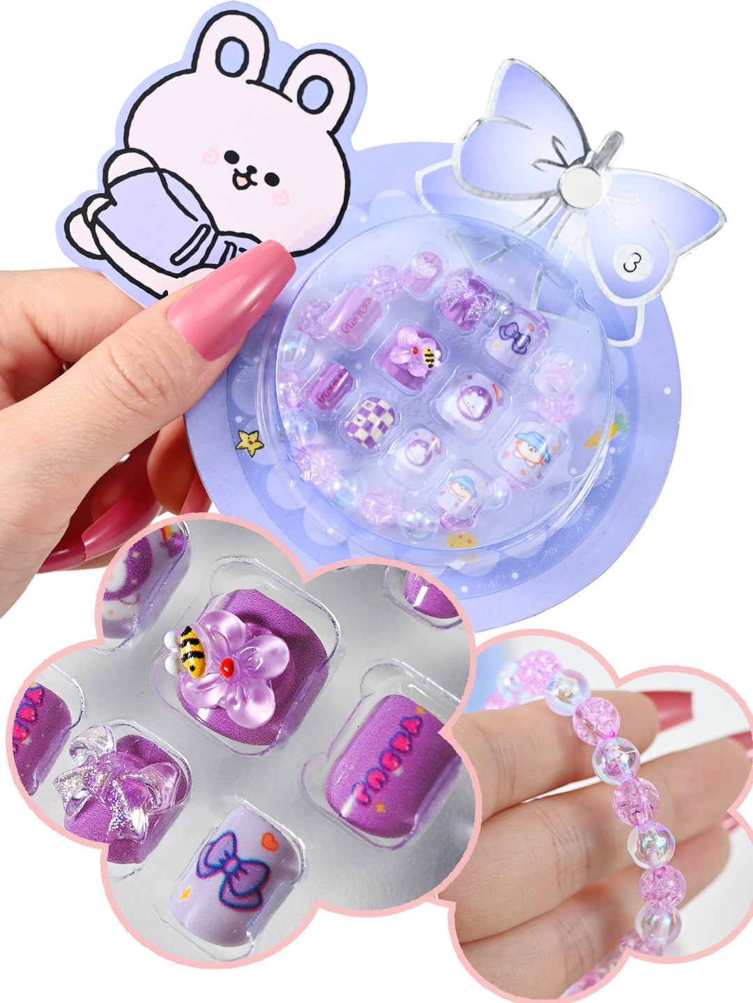 Cute Cartoon-Themed Press-On Nail Set Bowlift