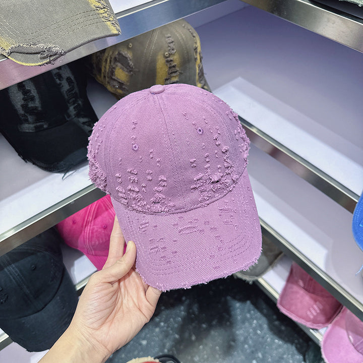 Women's Distressed Denim-Style Baseball Cap Bowlift