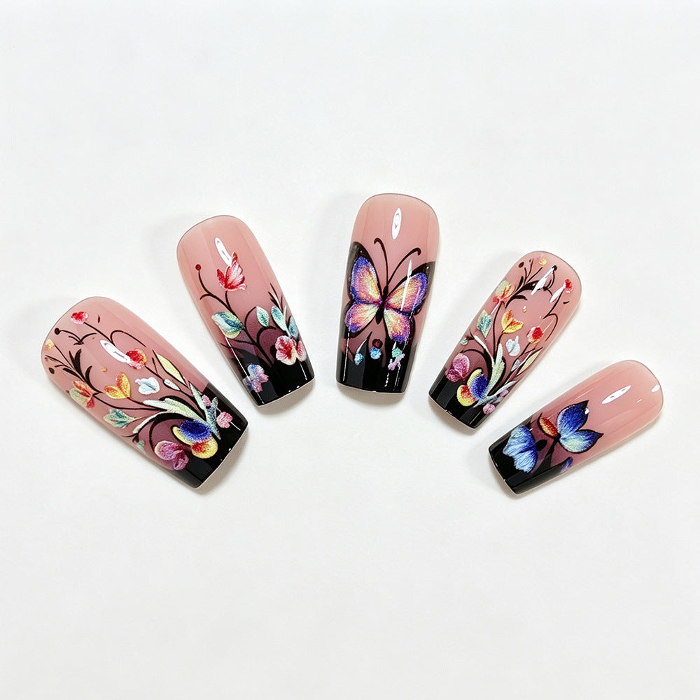 Artistic Floral and Butterfly Press-On Nail Art Bowlift