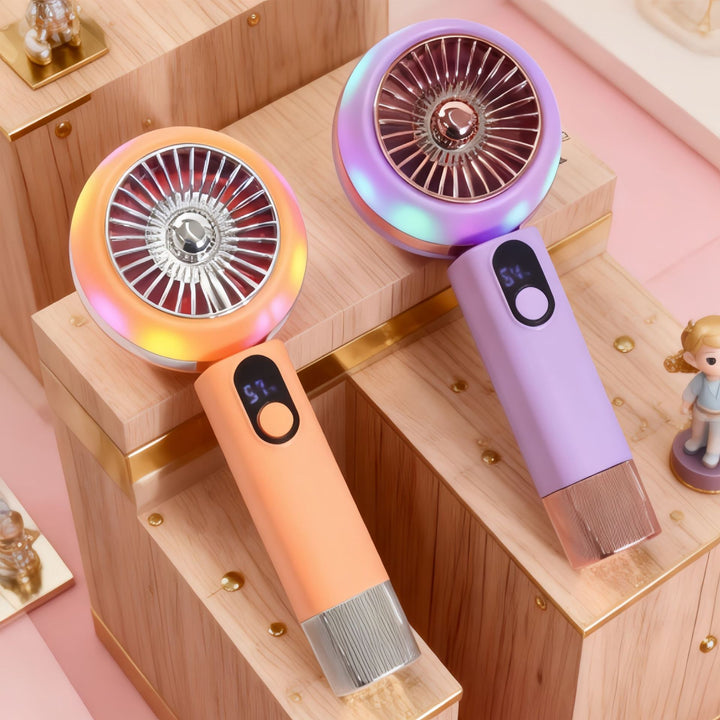 Ladies portable mini hand fan with LED light and digital control Bowlift