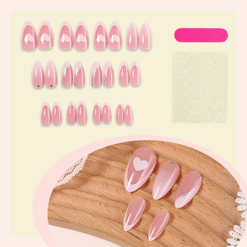 Versatile Press-On Nail Set with Heart and Glitter Accents Bowlift
