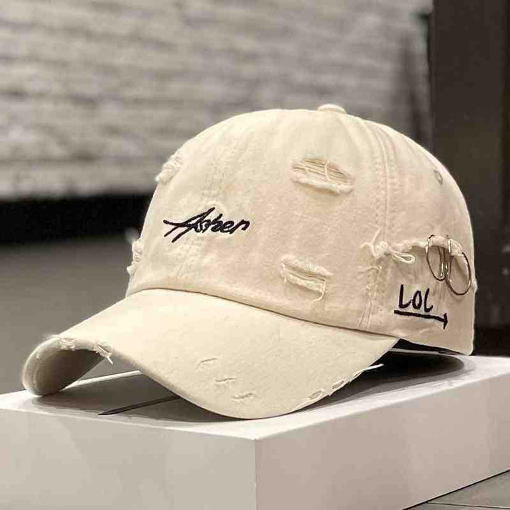 Unisex Distressed Denim Adjustable Cap Bowlift