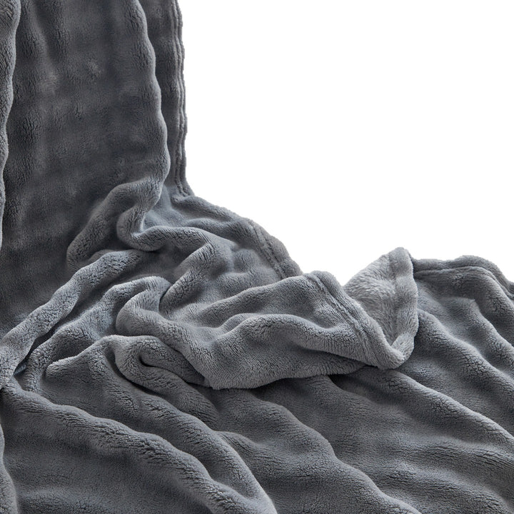 Plush Waffle-Textured Faux Fur Throw Blanket with Sherpa Backing Bowlift