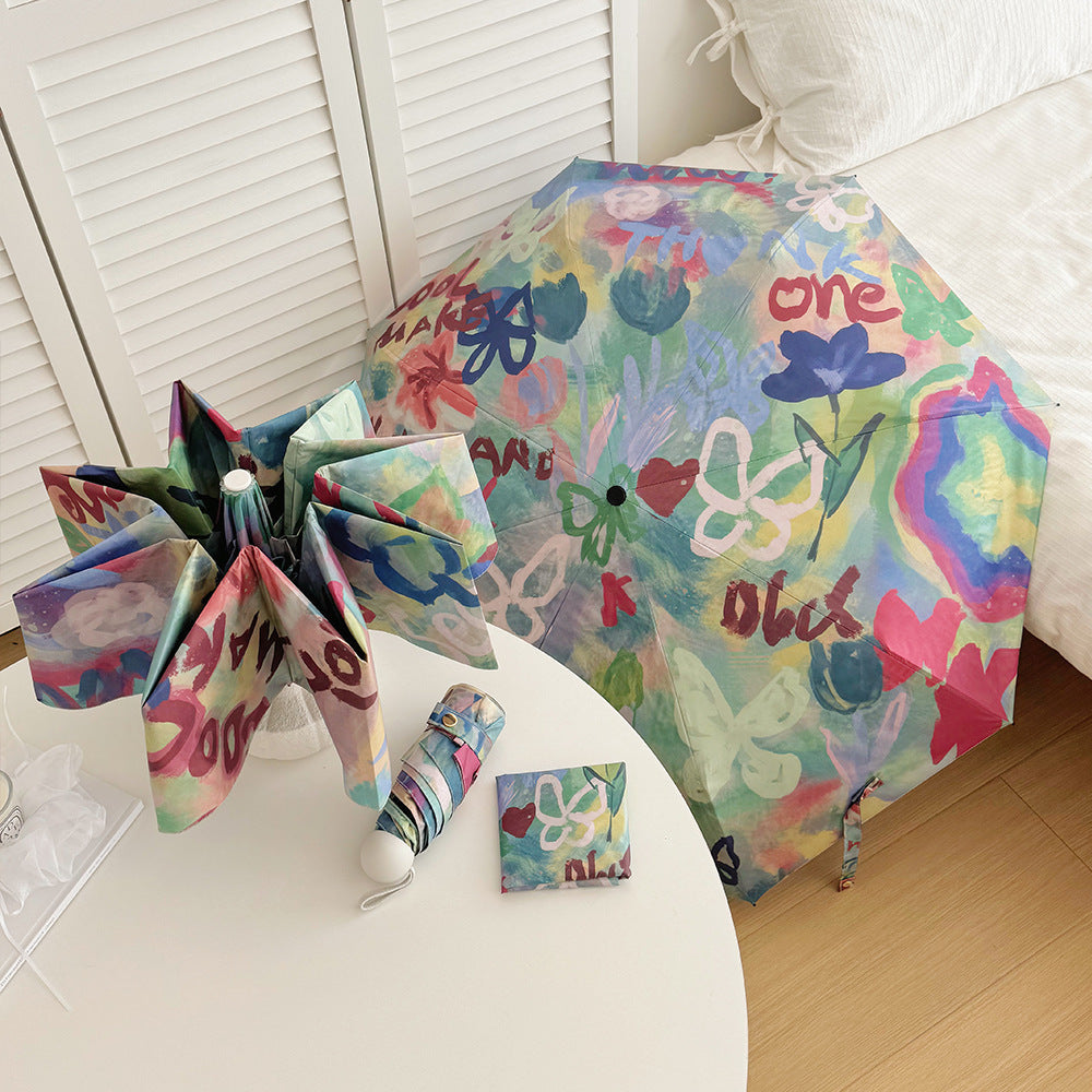Ladies Foldable Rainbow Retouch Rain Umbrella Bowlift