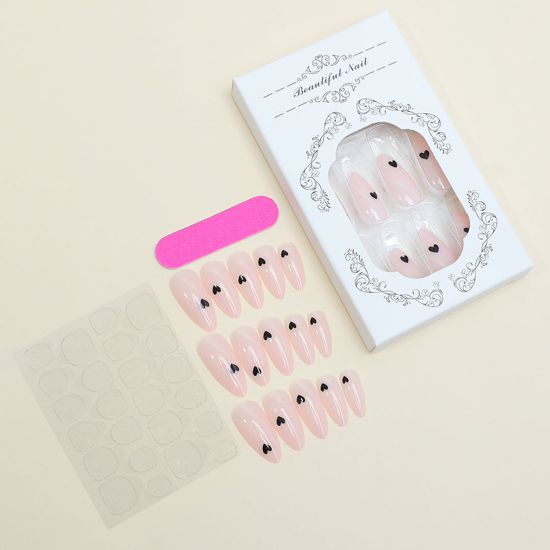 Heart-Embellished Press-On Nail Set Bowlift