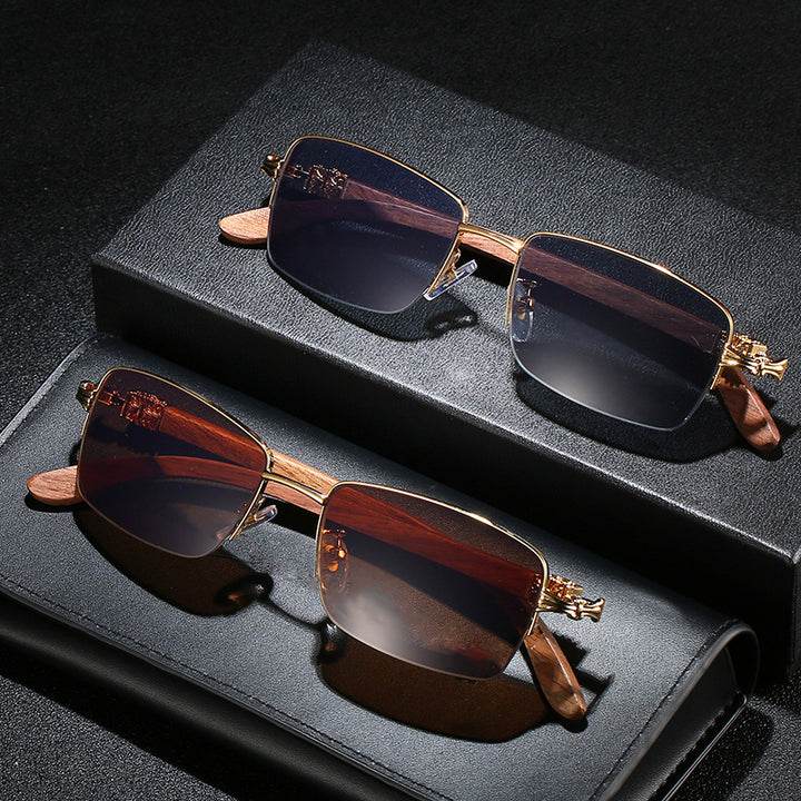Ladies fashionable glasses with rectangular frame and high-quality wood details Bowlift