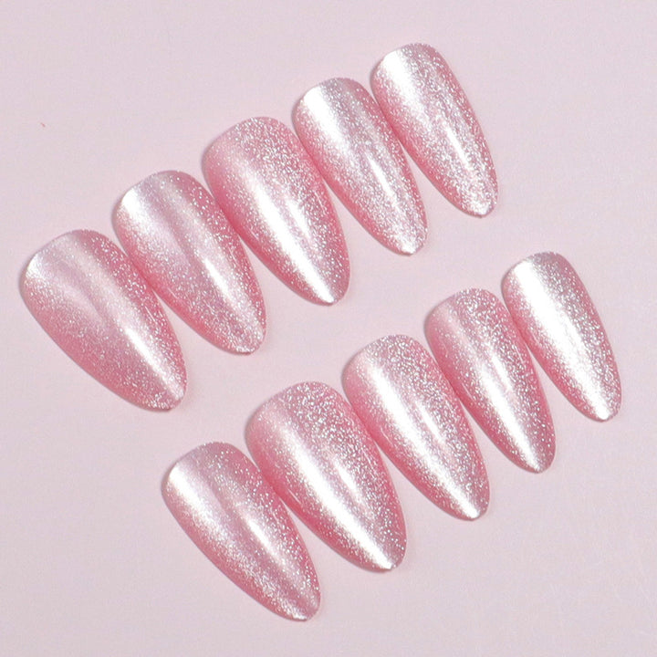 Sparkling Glittery Almond-Shaped Press-On Nails Bowlift