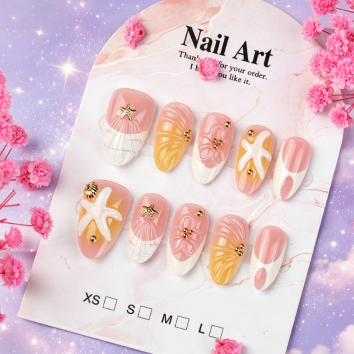 Artistic Press-On Nail Set with Unique Summer Designs Bowlift