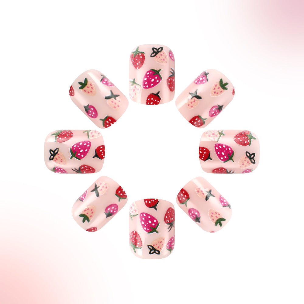 Strawberry-Themed Press-On Nail Art Bowlift