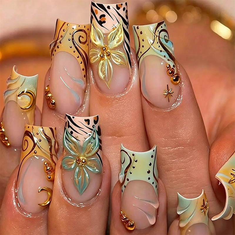 Elegant artificial nails with hand-painted floral accents Bowlift