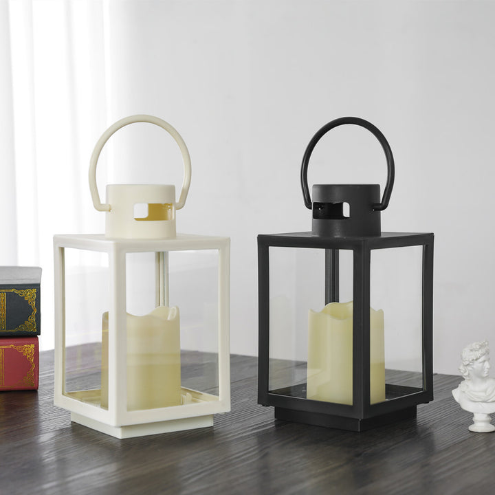Portable Rectangular Metal Frame Glass-Panel LED Flameless Candle Lantern Bowlift