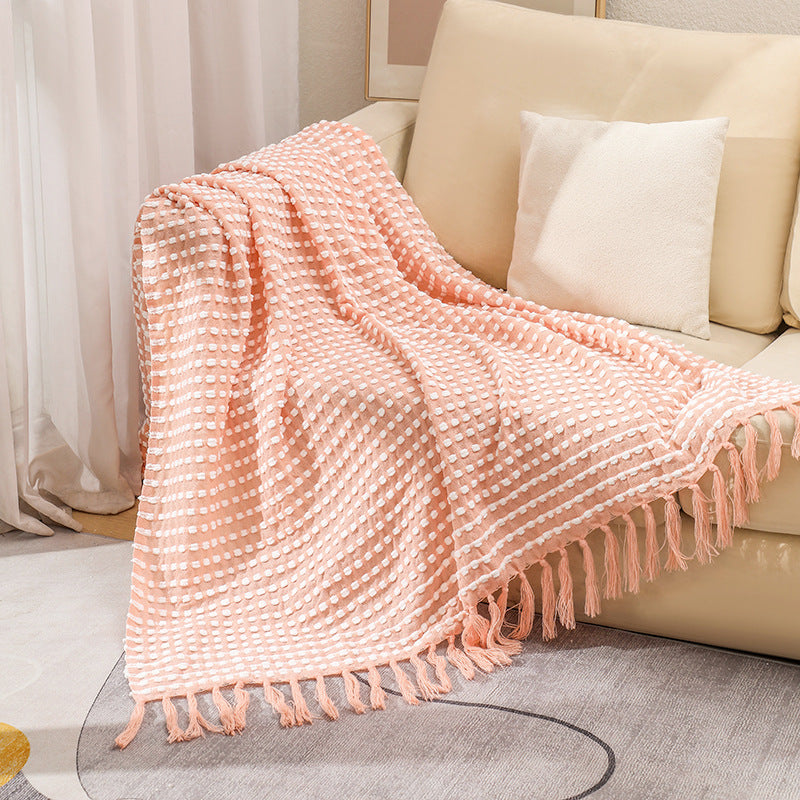 Women's Structured Throw Blanket with Fringes Bowlift