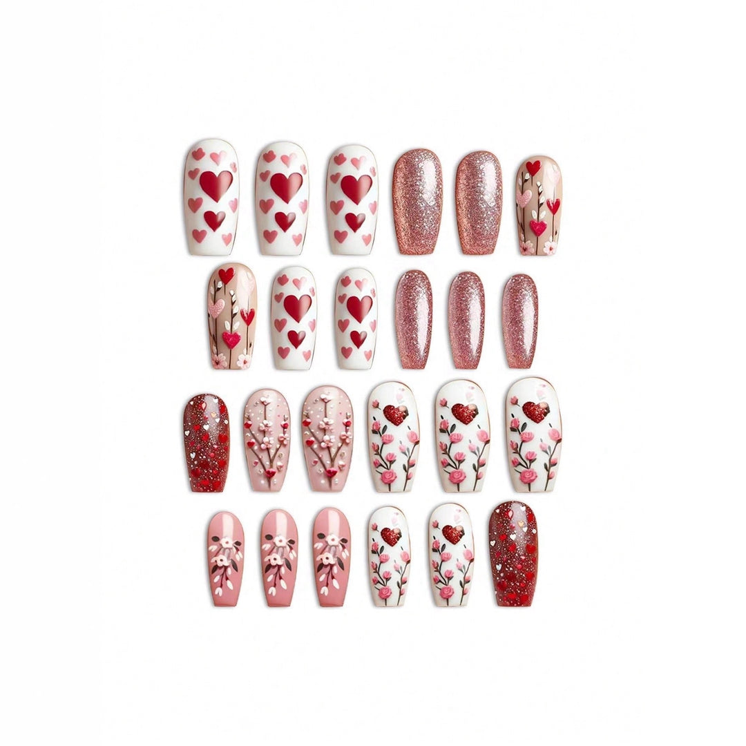 Heart-Themed Decorative Press-On Nail Art Bowlift