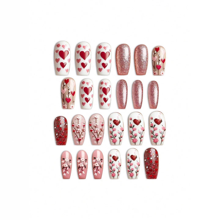 Heart-Themed Decorative Press-On Nail Art Bowlift