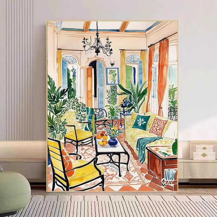 Cozy Living Room Watercolor Art Print Bowlift