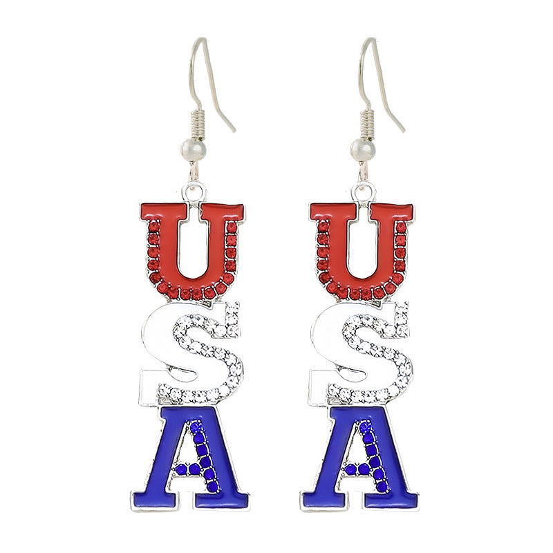 Women's nan patriotic horseshoe enamel dangle earrings with star-accented design and fishhook findings Bowlift