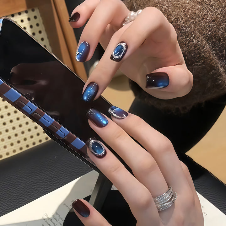 Artificial nails in elegant ombre style with crystal embellishments Bowlift