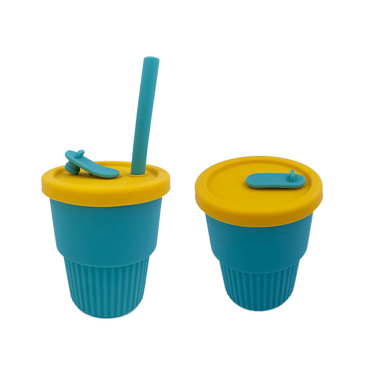 Unisex reusable silicone cup with lid and straw Bowlift