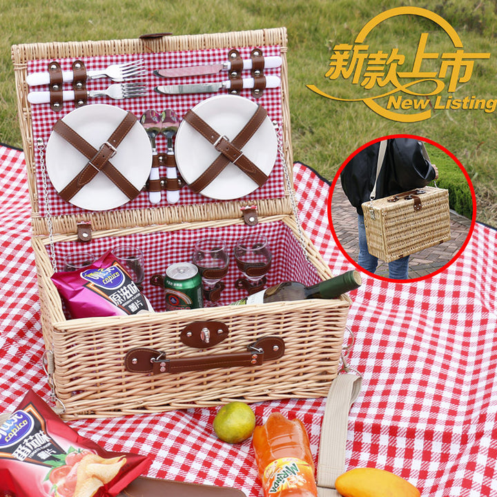 Women's picnic basket with comprehensive dining set and elegant interior lining Bowlift