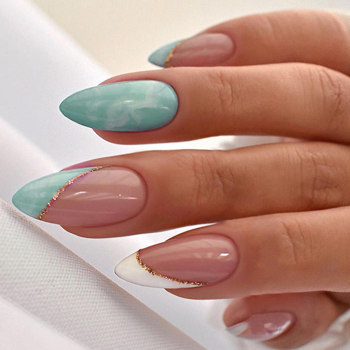 Elegant Stiletto Press-On Nails Set with Gold Accent Bowlift