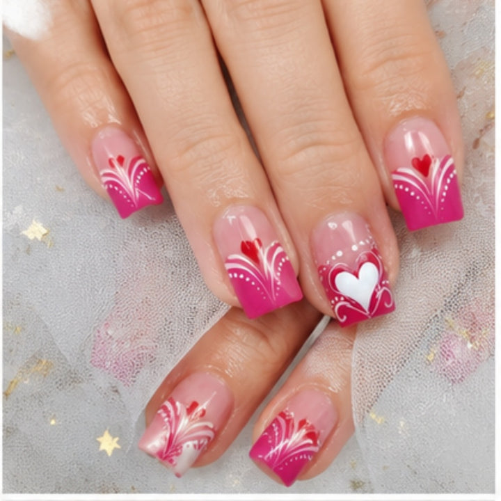 Artificial nails with romantic heart and flower pattern Bowlift