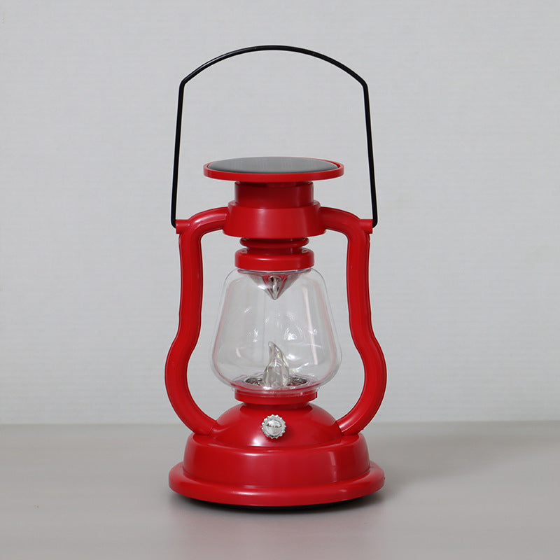 Vintage Style Solar LED Hurricane Lantern With Glass Chimney And Metal Handle Bowlift