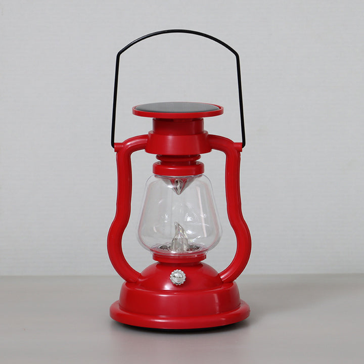 Vintage Style Solar LED Hurricane Lantern With Glass Chimney And Metal Handle Bowlift