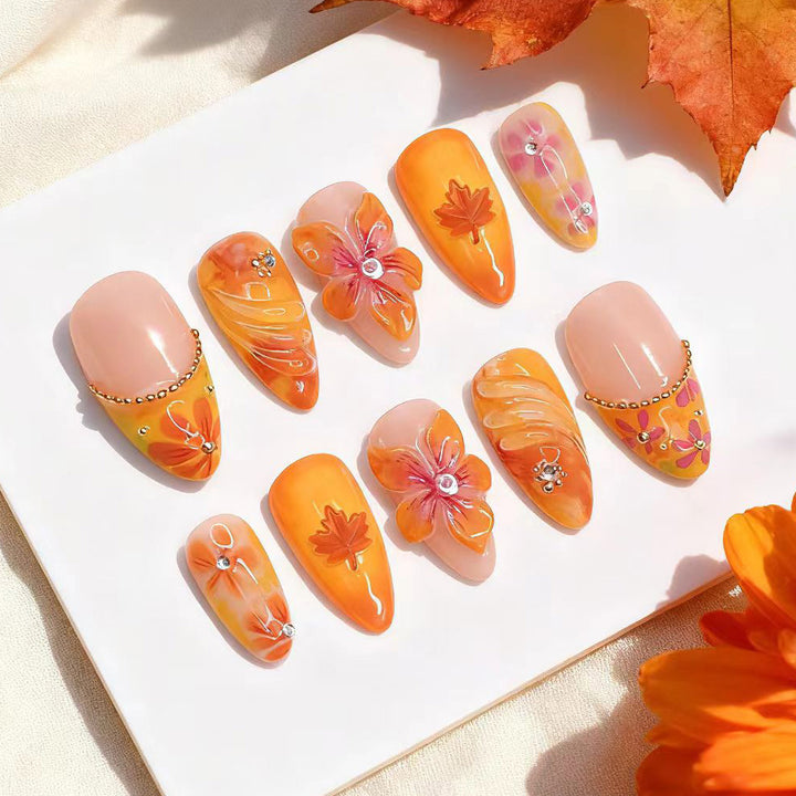Artistic Floral-Themed Press-On Nail Set Bowlift