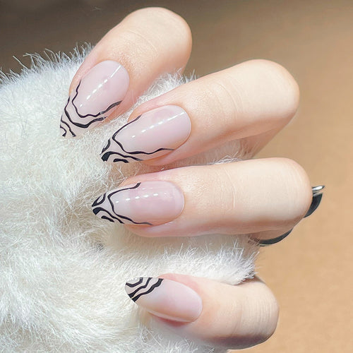 Elegant Stiletto Press-On Nail Set with Marble Detailing Bowlift