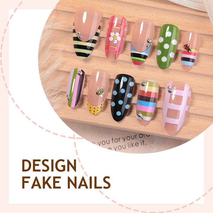Acrylic nail set with colorful patterns and creative designs Bowlift