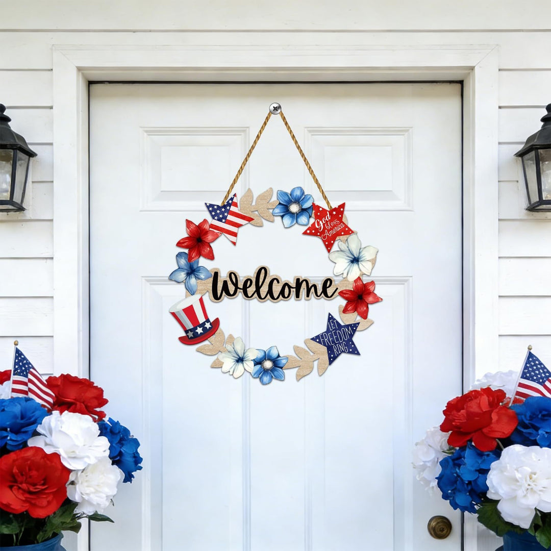 Unisex nan more patriotic wooden door wreath with star and heart motifs and hanging rope Bowlift