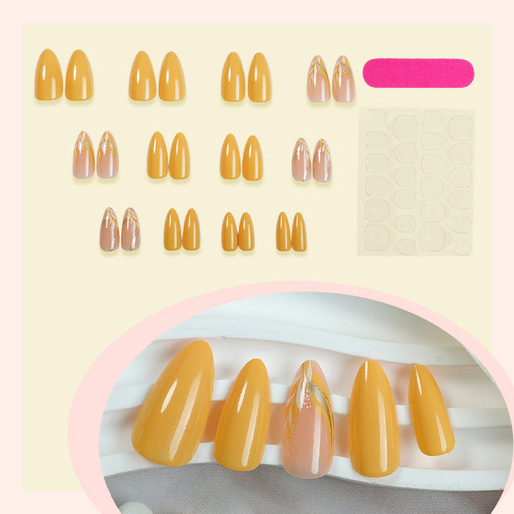 Premium Artistic Press-On Nail Set with Floral and Metallic Accents Bowlift