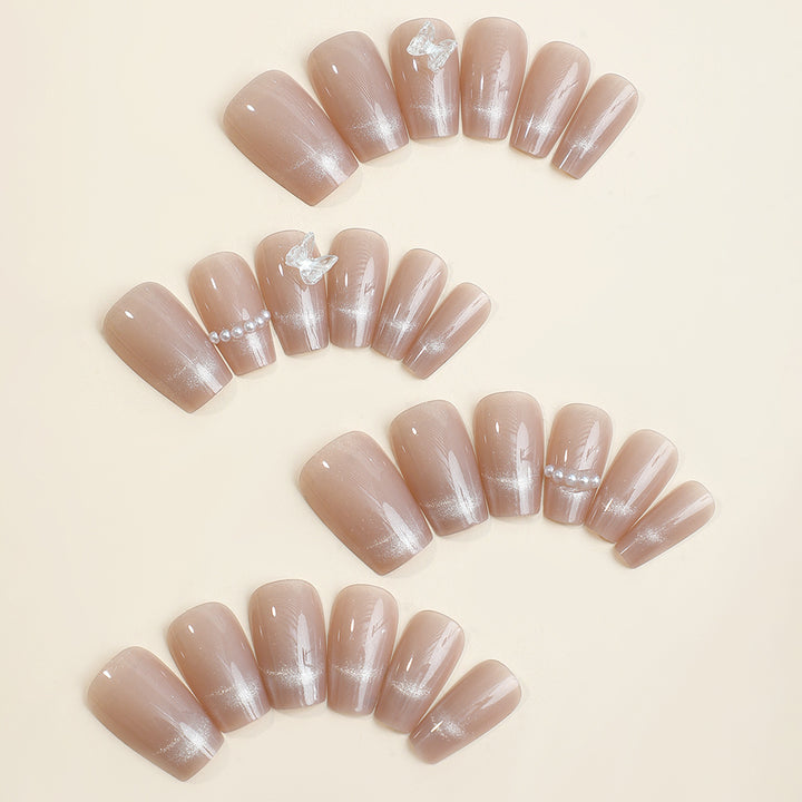 Acrylic nail set with elegant rhinestone decorations Bowlift