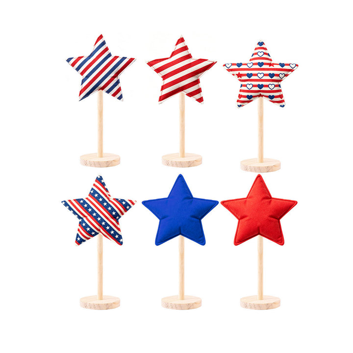 Unisex decorative star decoration figures made of fabric on wooden stand Bowlift
