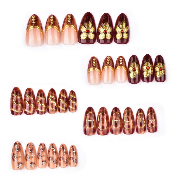 Decorative Press-On Nail Art Set with Luxury Floral Accents Bowlift