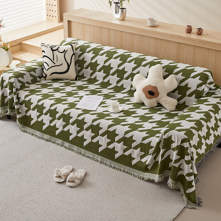Decorative Fringed Geometric Jacquard Sofa Throw Cover Bowlift