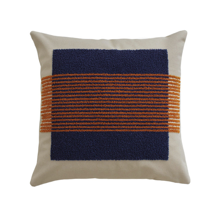 Square cushion cover with hand-tufted geometric applications