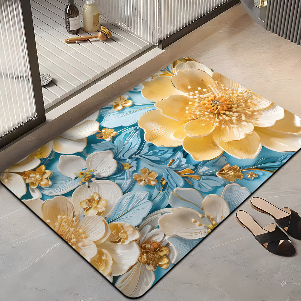 Floral-Themed Plush Bath Mat Bowlift