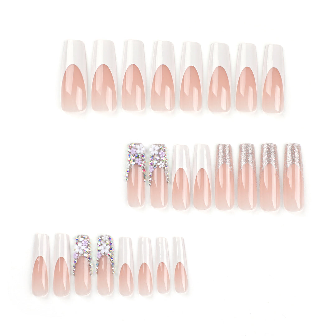 Artful Nail Extensions with Glitter and Flower Decor Bowlift