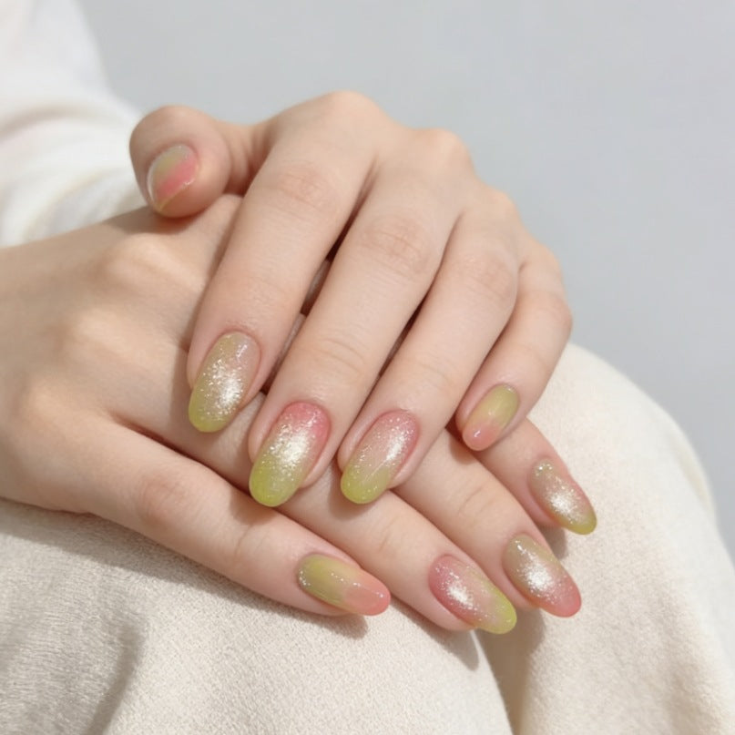 Artificial nails with elegant ombre effect and glitter accents Bowlift