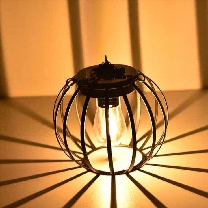 Vintage Hanging Metal Lantern Pendant With Edison-Style Bulb Cage And Adjustable Chain Bowlift