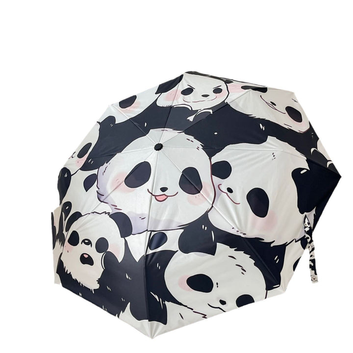 Ladies folding umbrella with playful panda design Bowlift