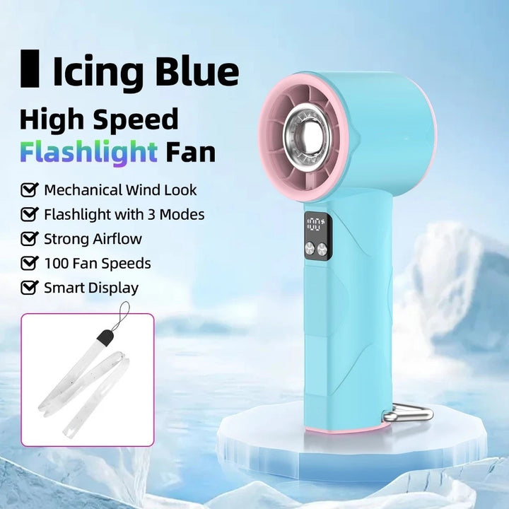 Women's high-speed handheld fan with integrated LED light Bowlift