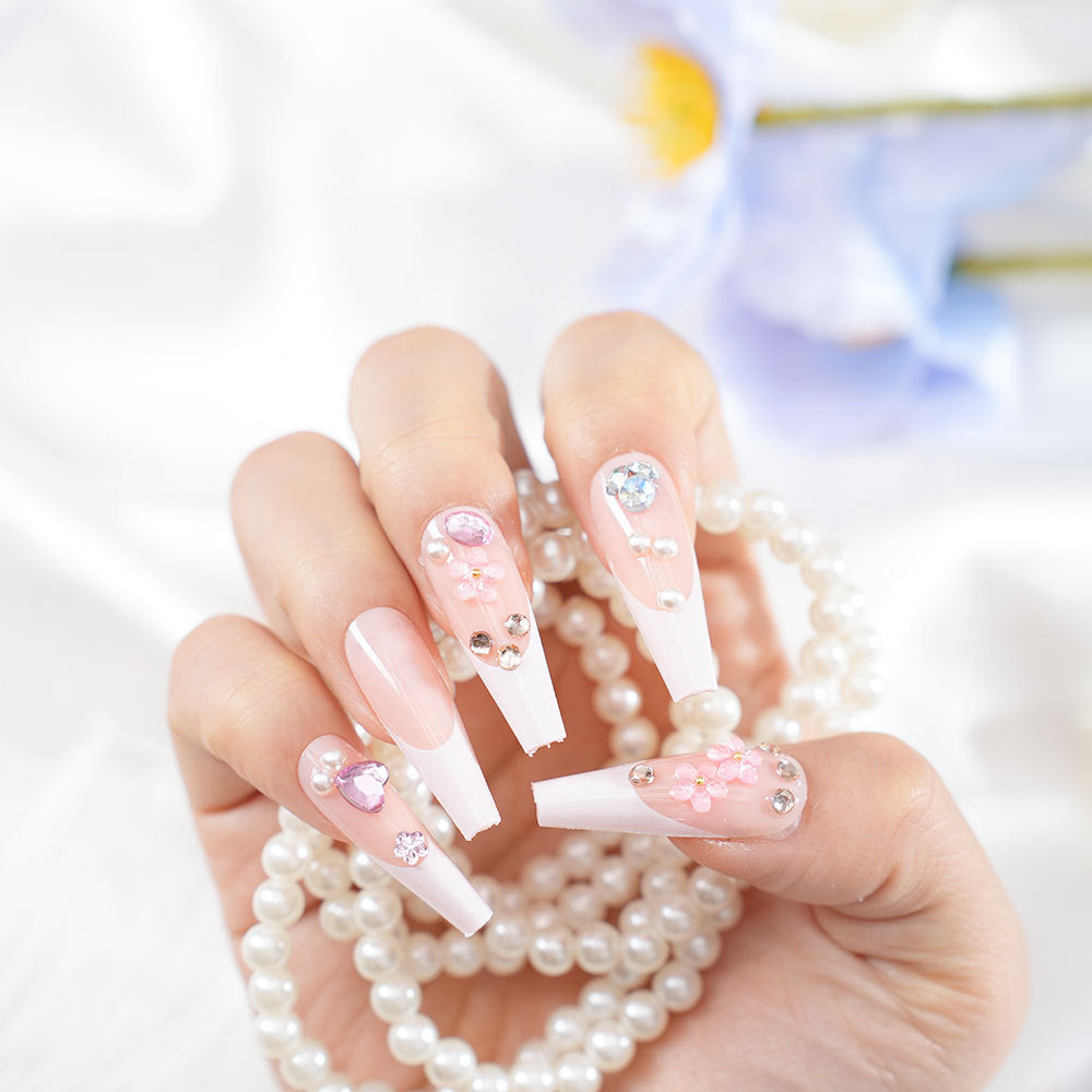 Decorative Glamorous Long Coffin Press-On Nails Bowlift
