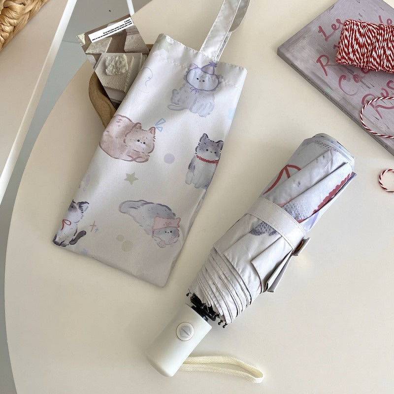 Women's Foldable Umbrella with Charming Cat Pattern Bowlift