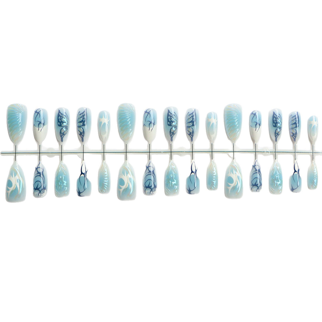 Decorative Press-On Nail Art Set with Oceanic Designs Bowlift