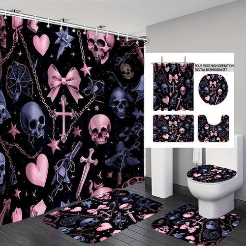 Artistic Skull and Floral Themed Bathroom Set Bowlift