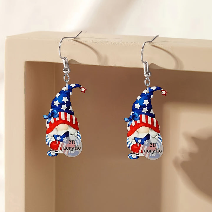 Ladies playful Gnome earrings made of acrylic with patriotic stars-and-stripes motif and skin-friendly hooks Bowlift