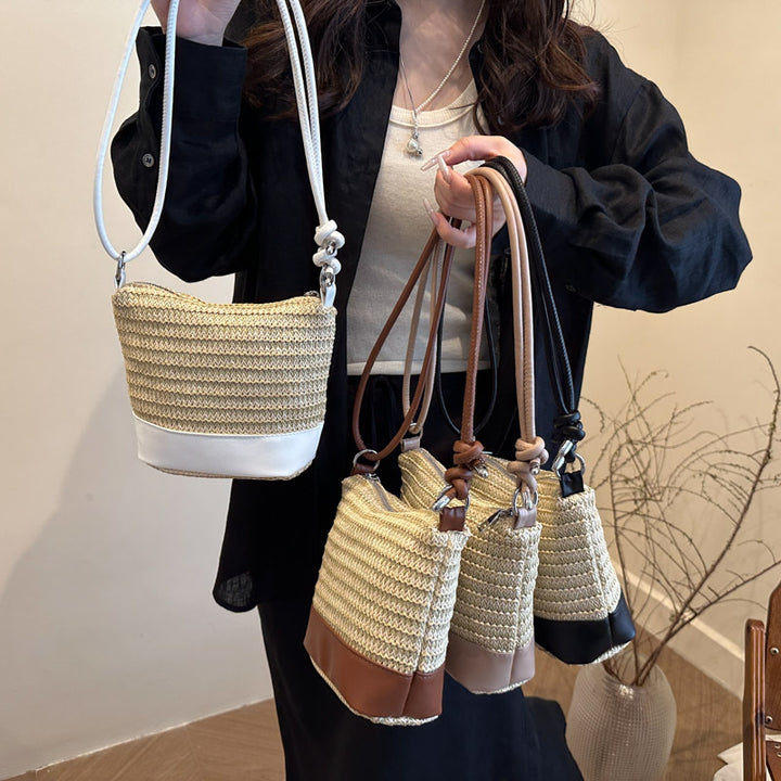 Woven Straw and Leather Crossbody Bag Bowlift