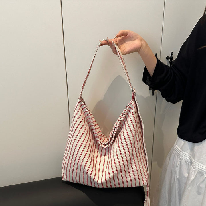 Casual Striped Canvas Tote Bag Bowlift
